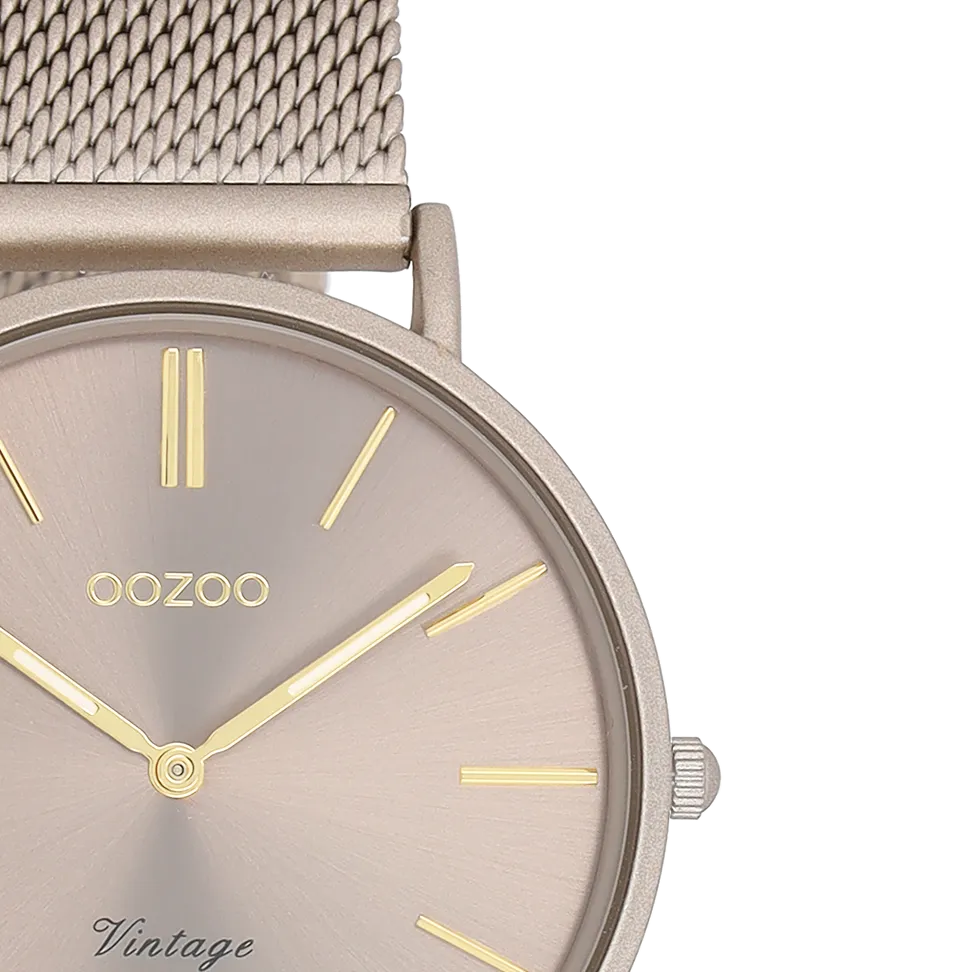 Taupe OOZOO watch with metal mesh bracelet - C20337
