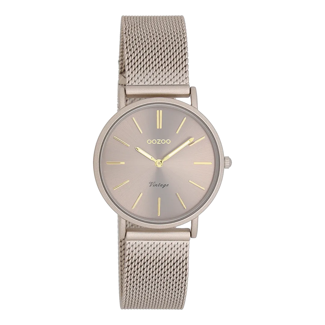 Taupe OOZOO watch with metal mesh bracelet - C20338