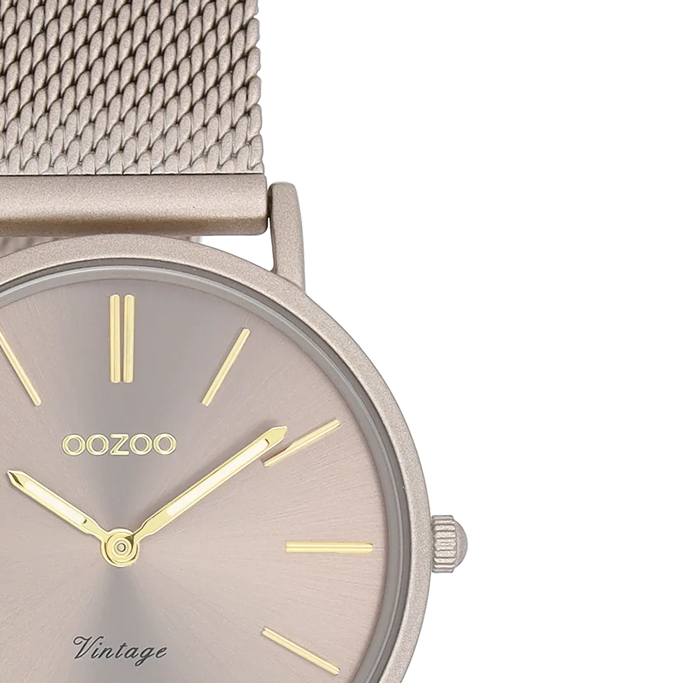 Taupe OOZOO watch with metal mesh bracelet - C20338