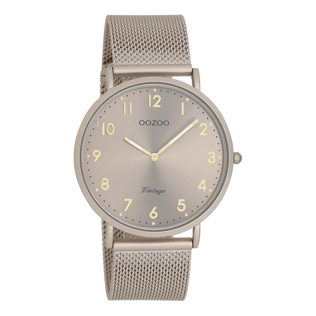 Taupe OOZOO watch with metal mesh bracelet - C20380
