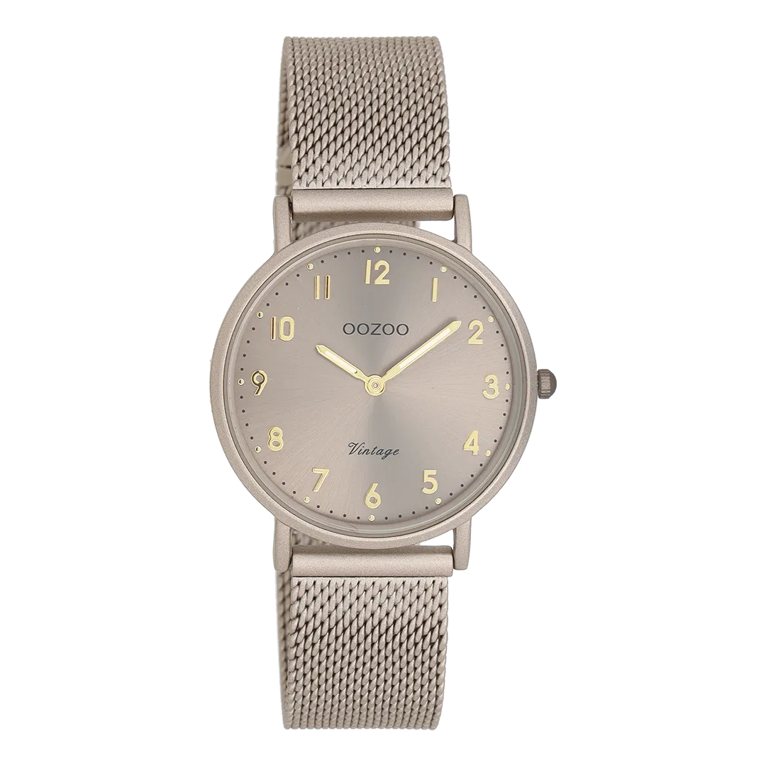 Taupe OOZOO watch with metal mesh bracelet - C20382