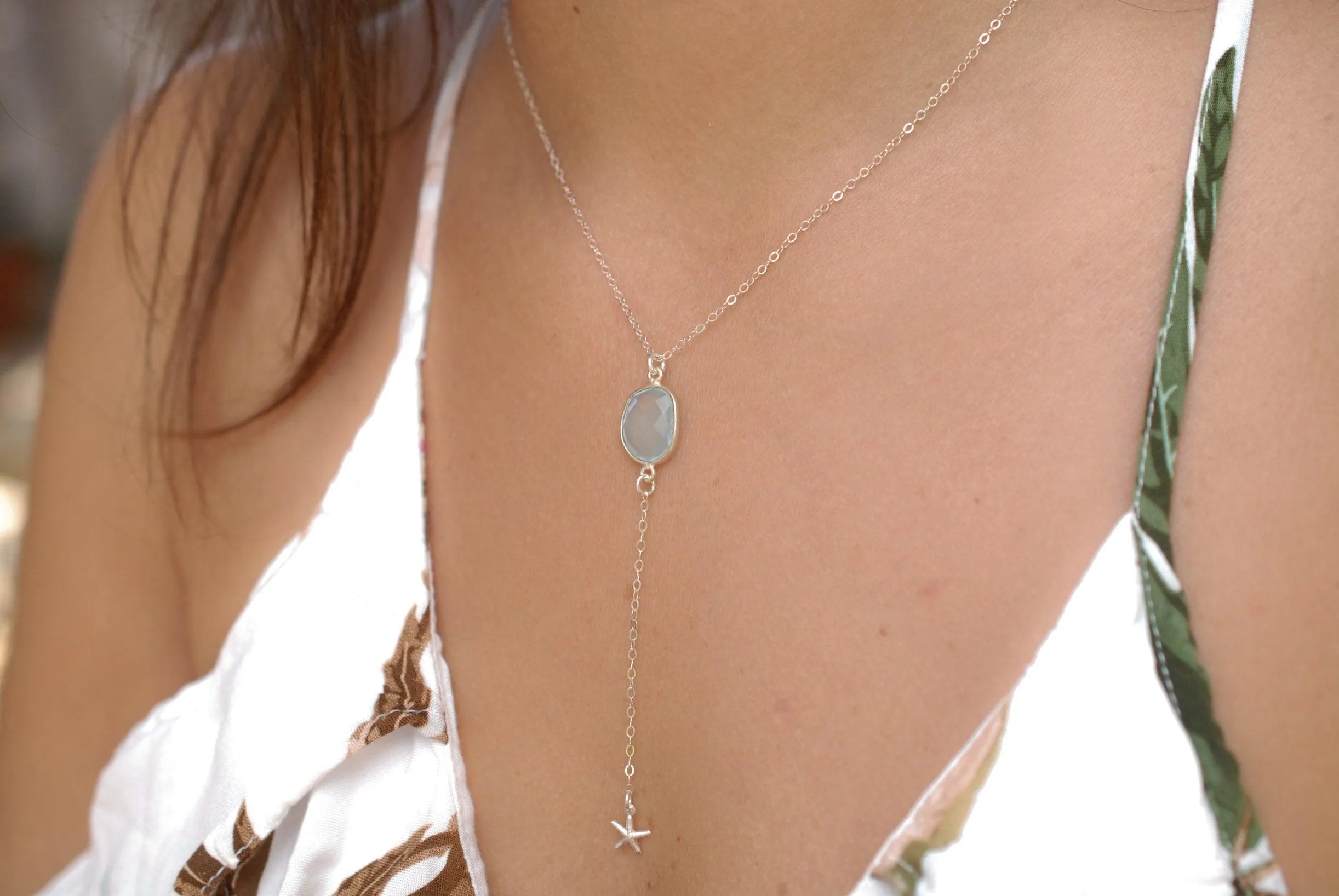 Teal Chalcedony Necklace ~ Sterling Silver 925 ~MN040
