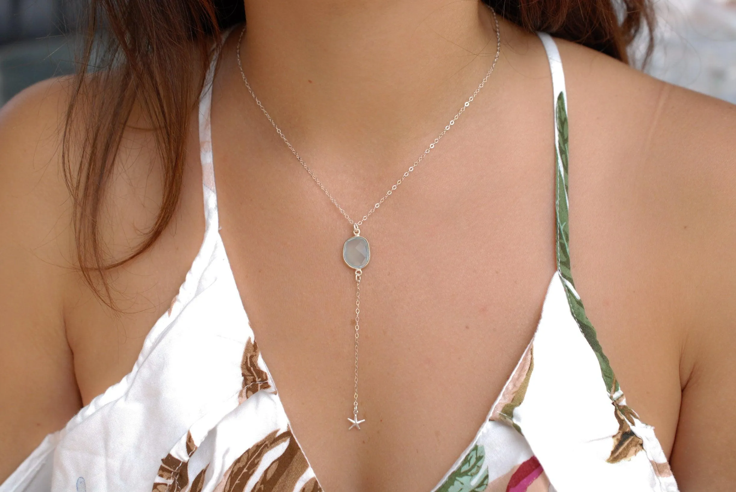 Teal Chalcedony Necklace ~ Sterling Silver 925 ~MN040
