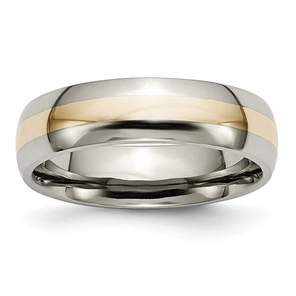 Titanium 14k Yellow Inlay 6mm Polished Band | TB18 