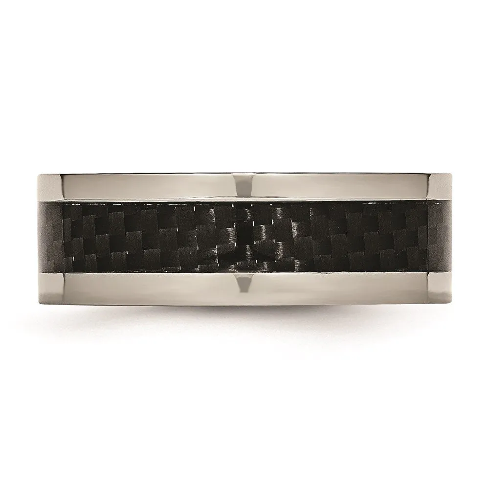 Titanium 8mm Polished with Black Carbon Fiber Inlay Band | TB255