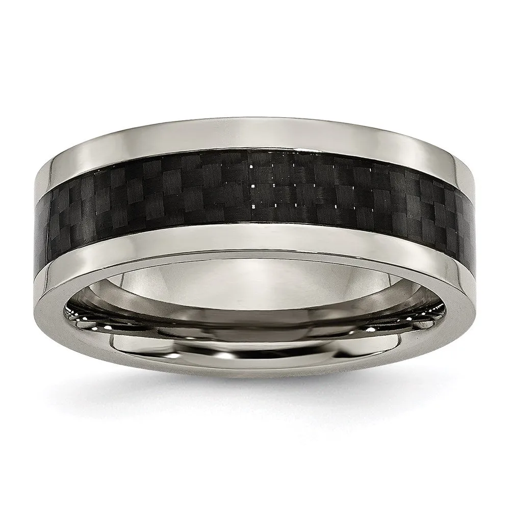 Titanium 8mm Polished with Black Carbon Fiber Inlay Band | TB255