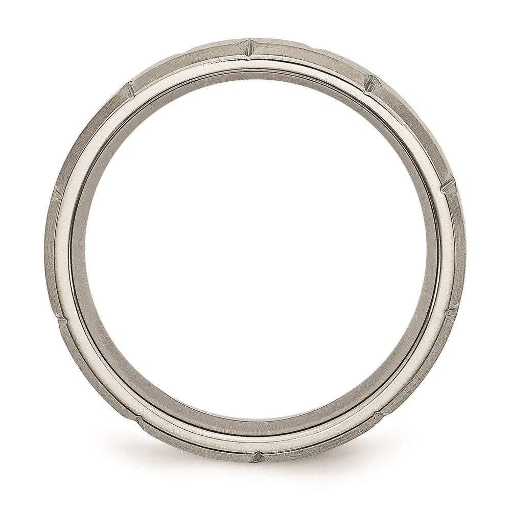 Titanium Beveled Edge Notched 6mm Brushed Band | TB234
