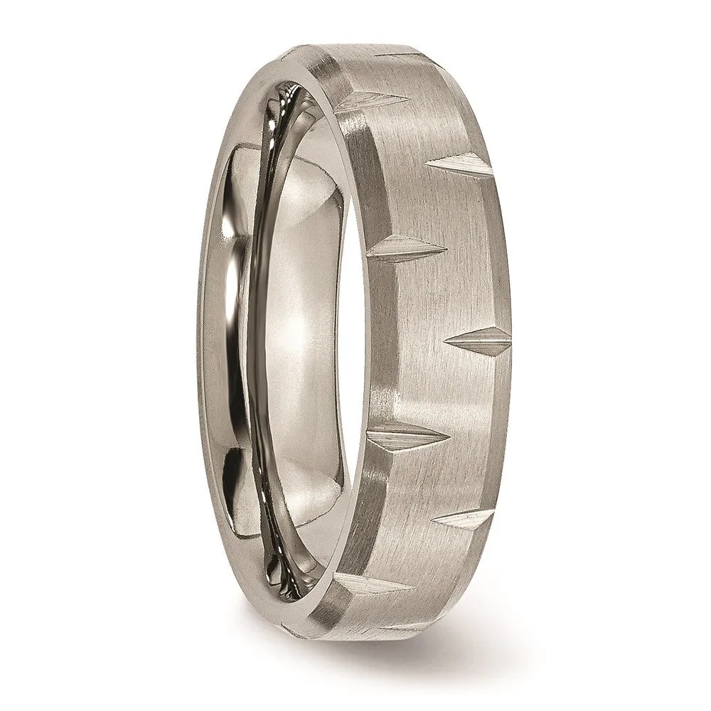 Titanium Beveled Edge Notched 6mm Brushed Band | TB234