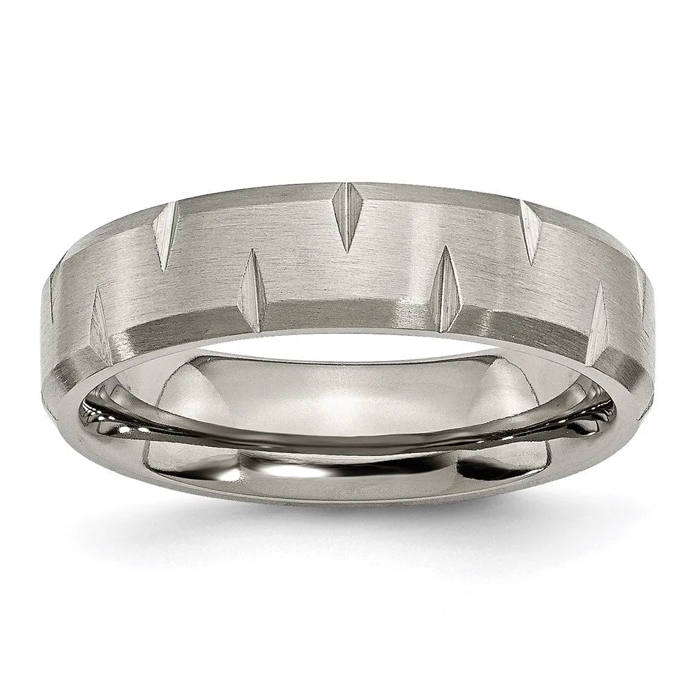 Titanium Beveled Edge Notched 6mm Brushed Band | TB234