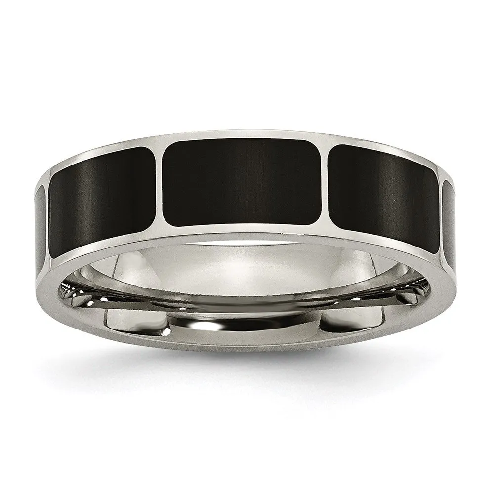 Titanium Black Enamel Flat 6mm Polished Band | TB205