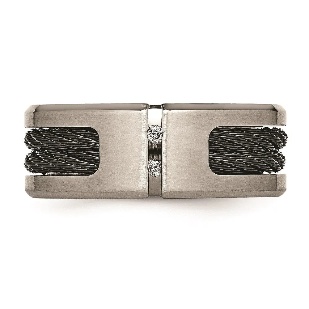 Titanium Black IP-plated Cable and Diamonds Polished/Brushed Band | TB266AA