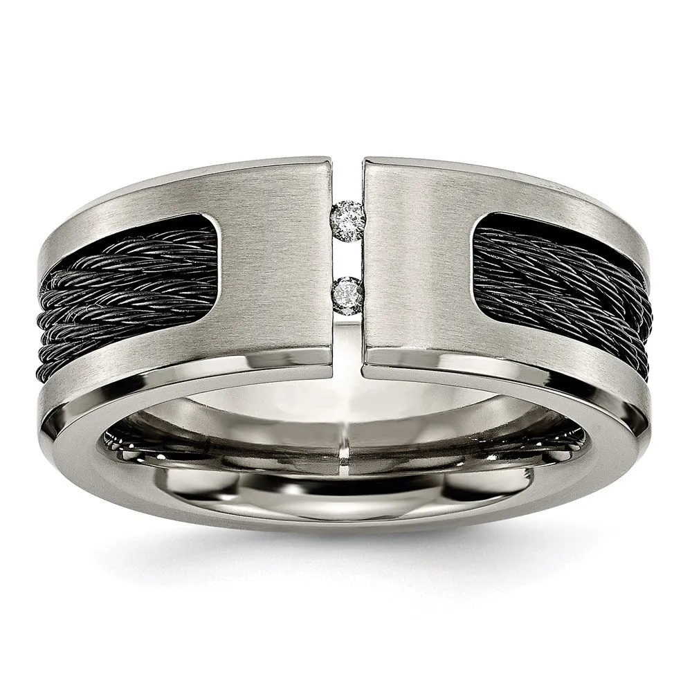 Titanium Black IP-plated Cable and Diamonds Polished/Brushed Band | TB266AA