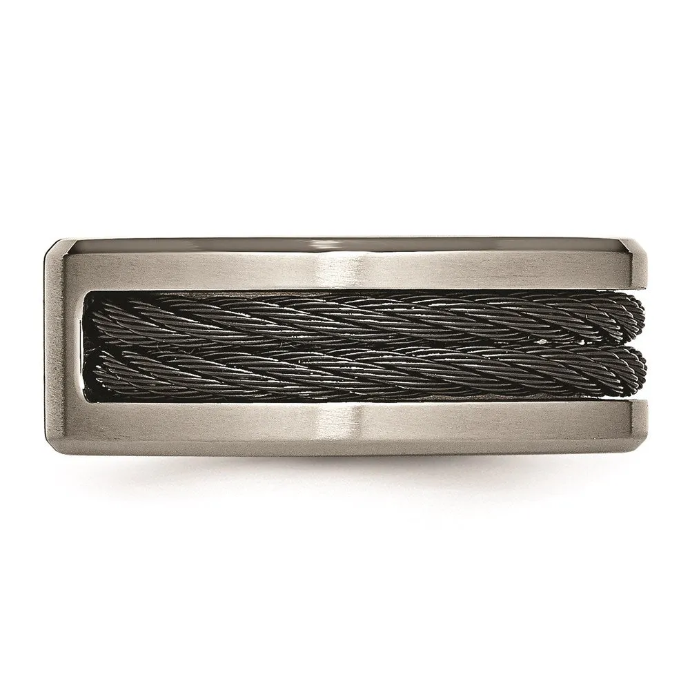 Titanium Black IP-plated Cable and Diamonds Polished/Brushed Band | TB266AA