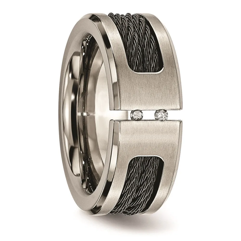 Titanium Black IP-plated Cable and Diamonds Polished/Brushed Band | TB266AA