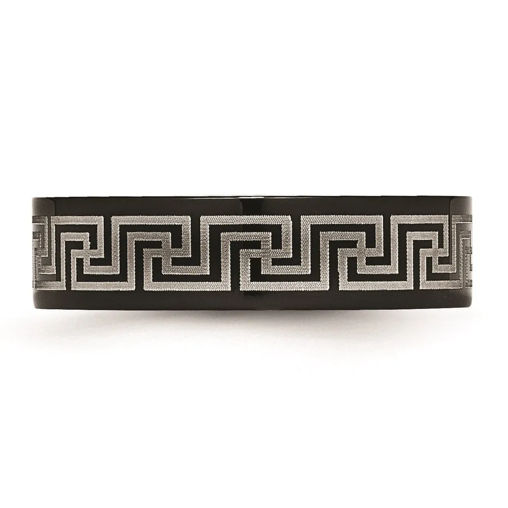 Titanium Black IP-plated Greek Key Laser Etched 6mm Brushed/Polished Band | TB363
