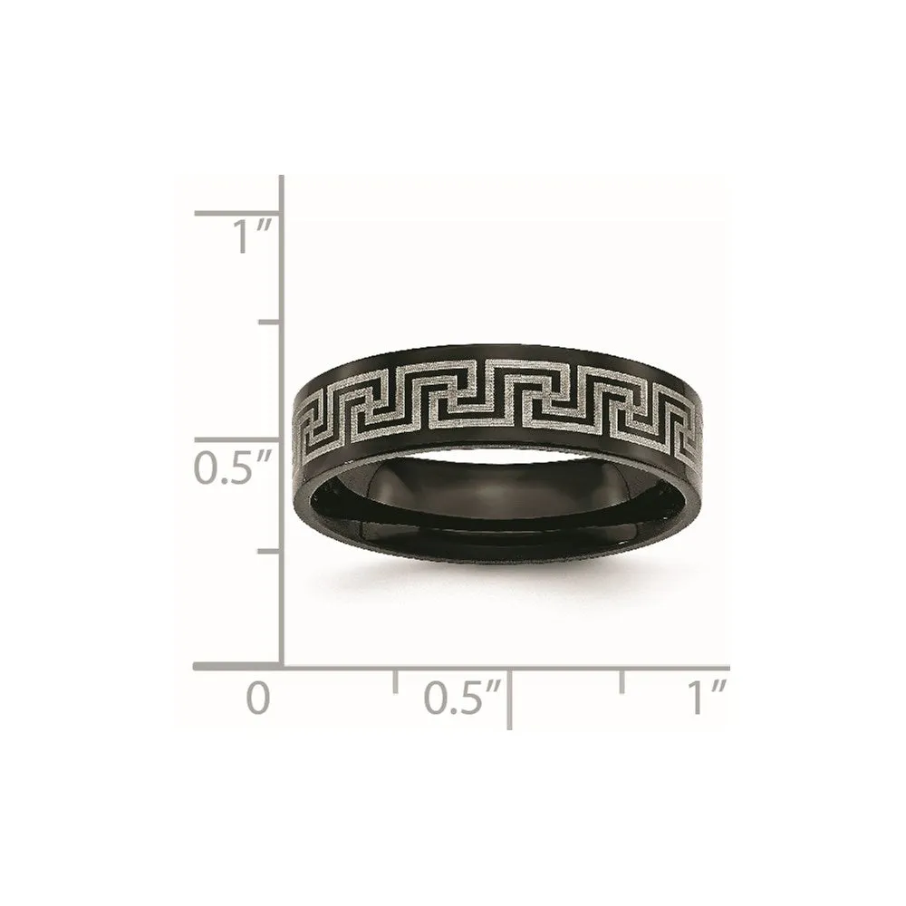 Titanium Black IP-plated Greek Key Laser Etched 6mm Brushed/Polished Band | TB363