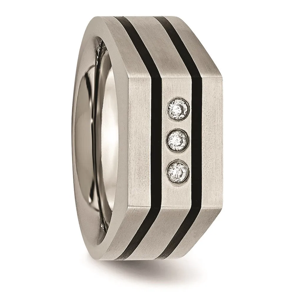 Titanium Brushed and Polished Black IP-plated CZs Ring | TB430
