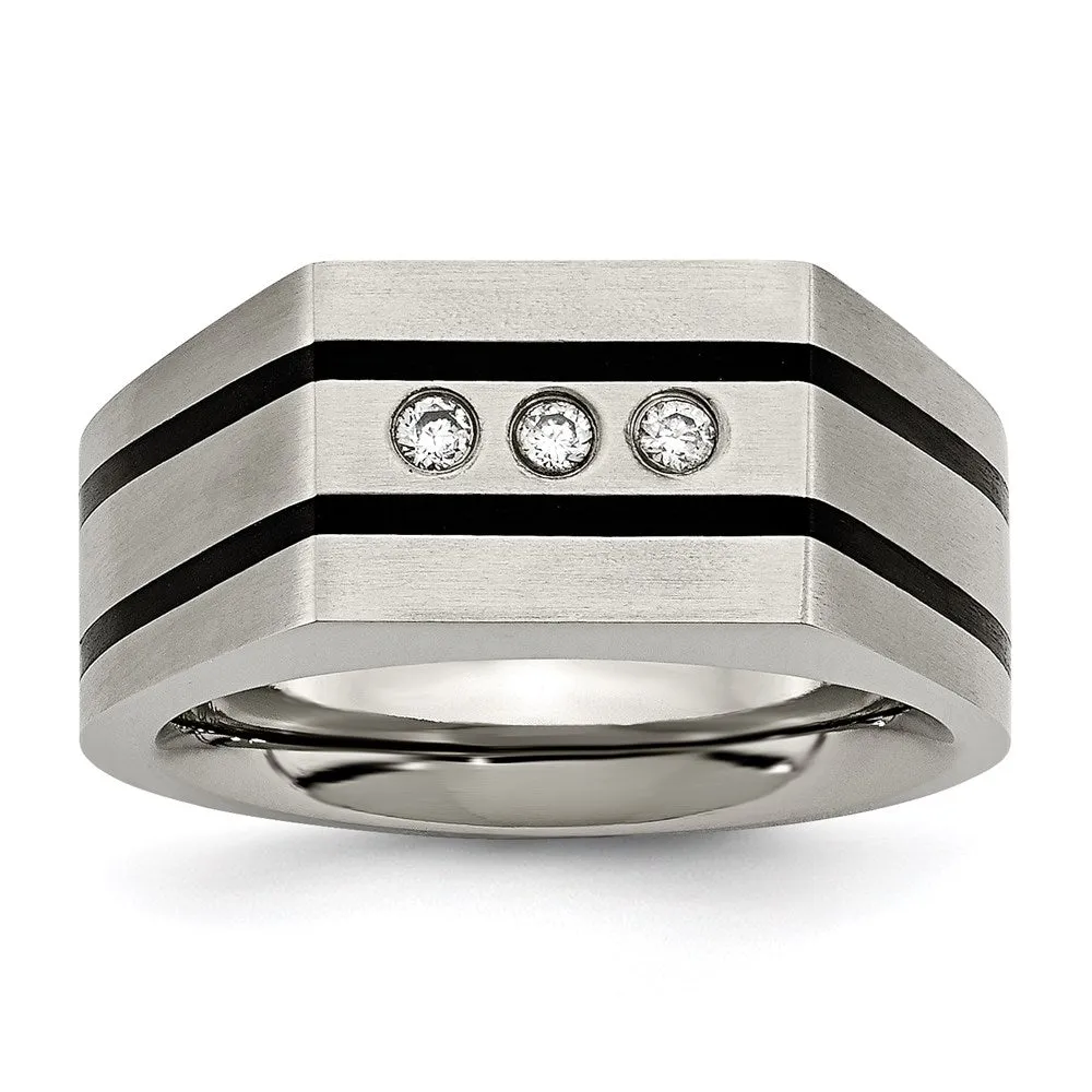 Titanium Brushed and Polished Black IP-plated CZs Ring | TB430