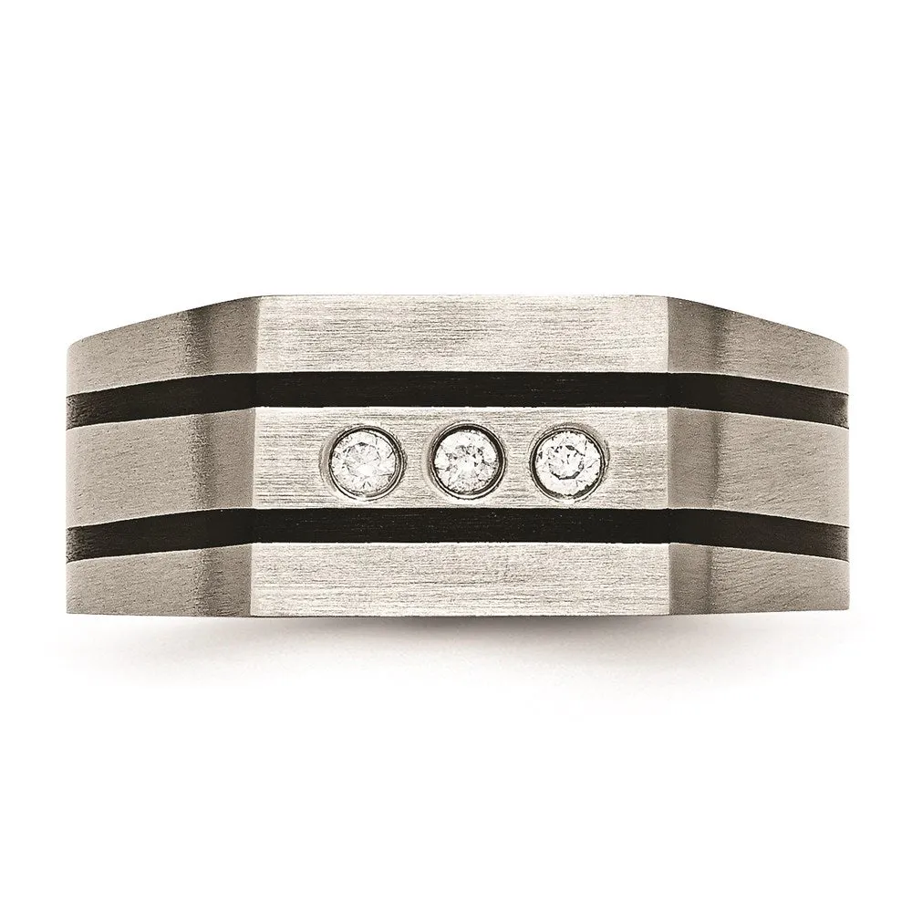 Titanium Brushed and Polished Black IP-plated CZs Ring | TB430