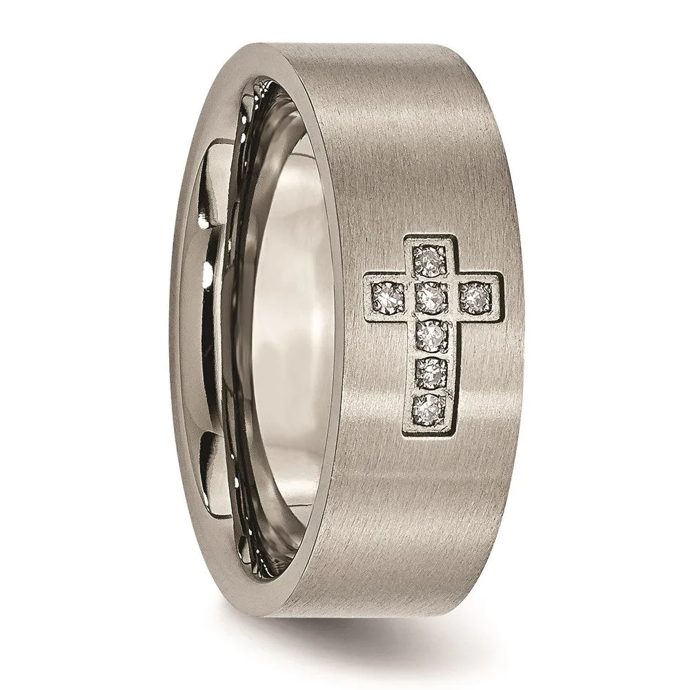 Titanium Brushed Diamond Cross Flat Band | TB444A