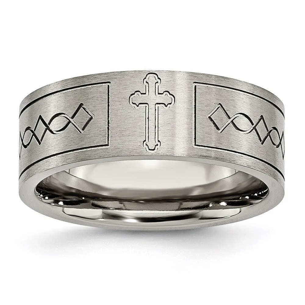 Titanium Cross Design Flat 8mm Brushed Band | TB145 