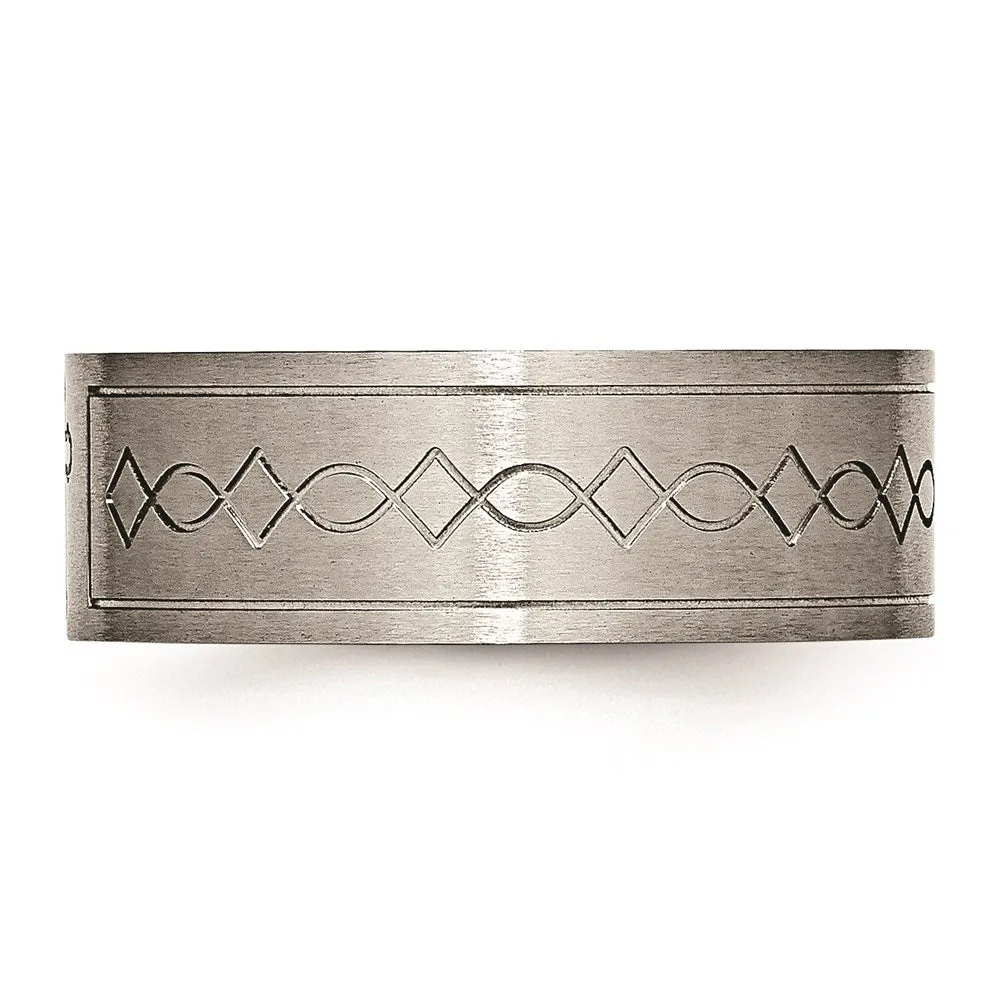 Titanium Cross Design Flat 8mm Brushed Band | TB145