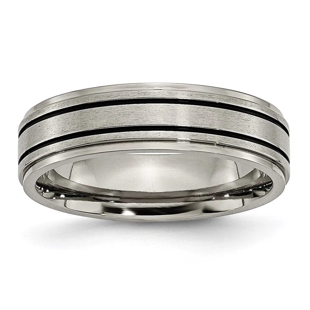 Titanium Enameled Flat 6mm Satin & Polished Band | TB336