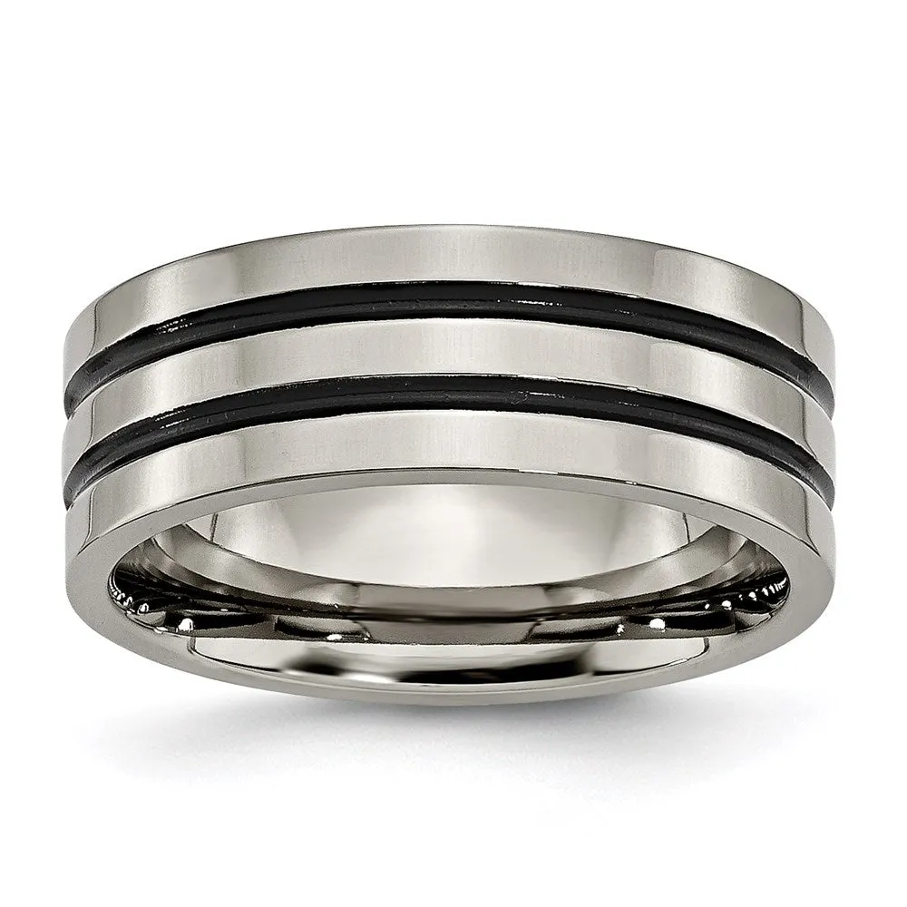 Titanium Enameled Grooved Flat 8mm Polished Band | TB152
