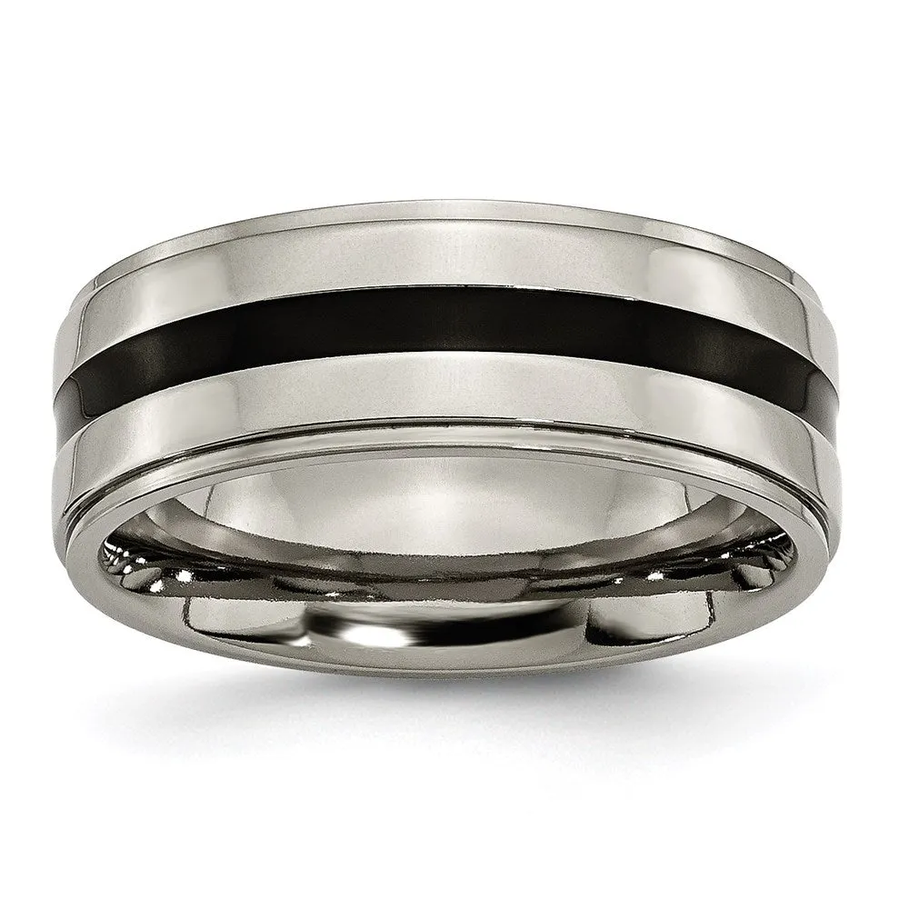 Titanium Enameled Ridged Edge 8mm Polished Band | TB231