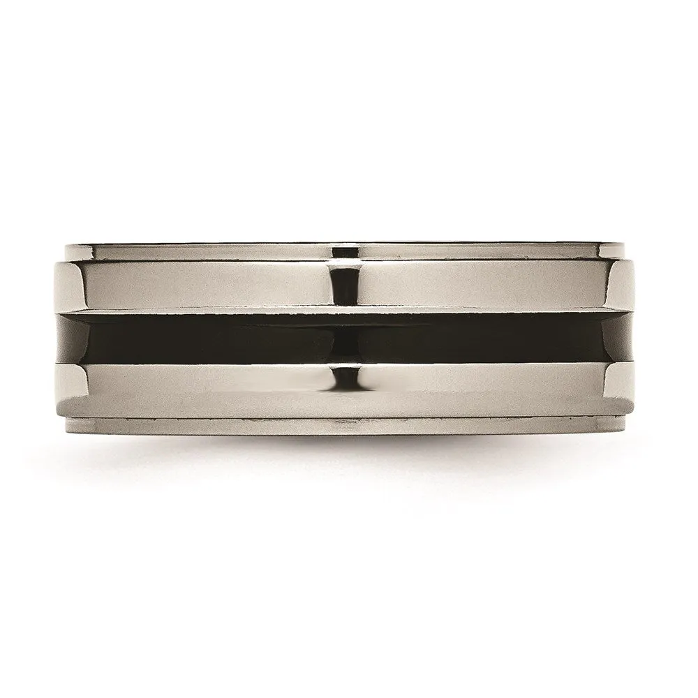 Titanium Enameled Ridged Edge 8mm Polished Band | TB231