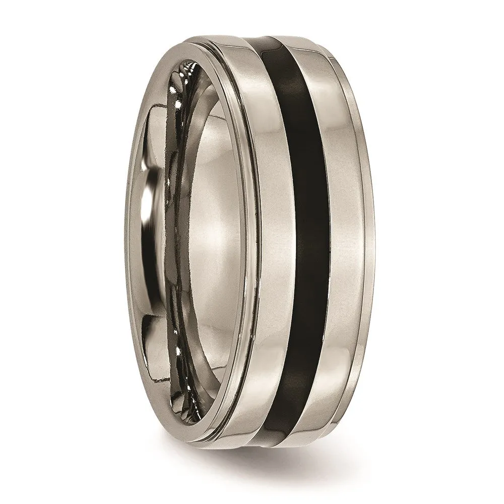 Titanium Enameled Ridged Edge 8mm Polished Band | TB231