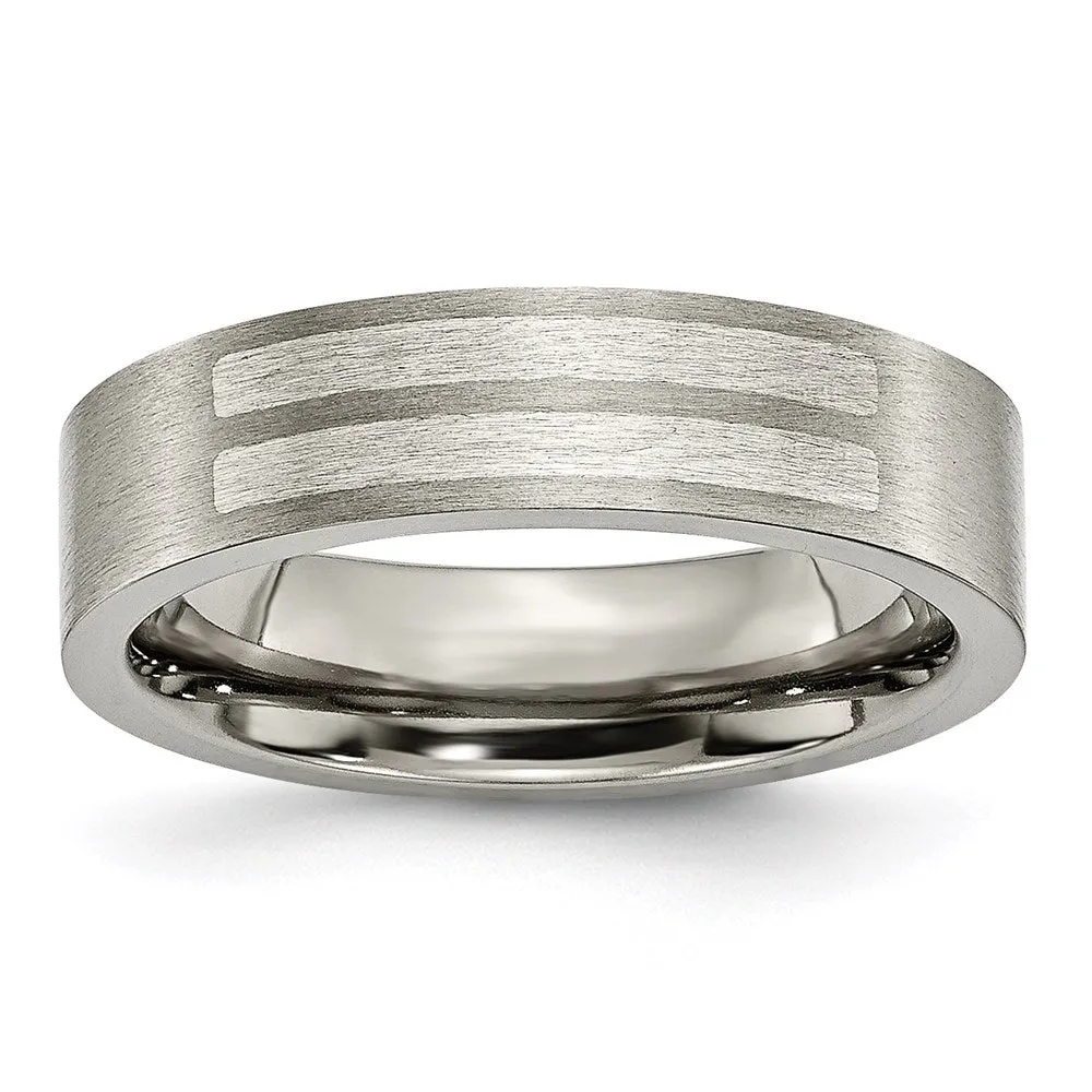Titanium Flat 6mm Sterling Silver Inlay Brushed Band | TB369 