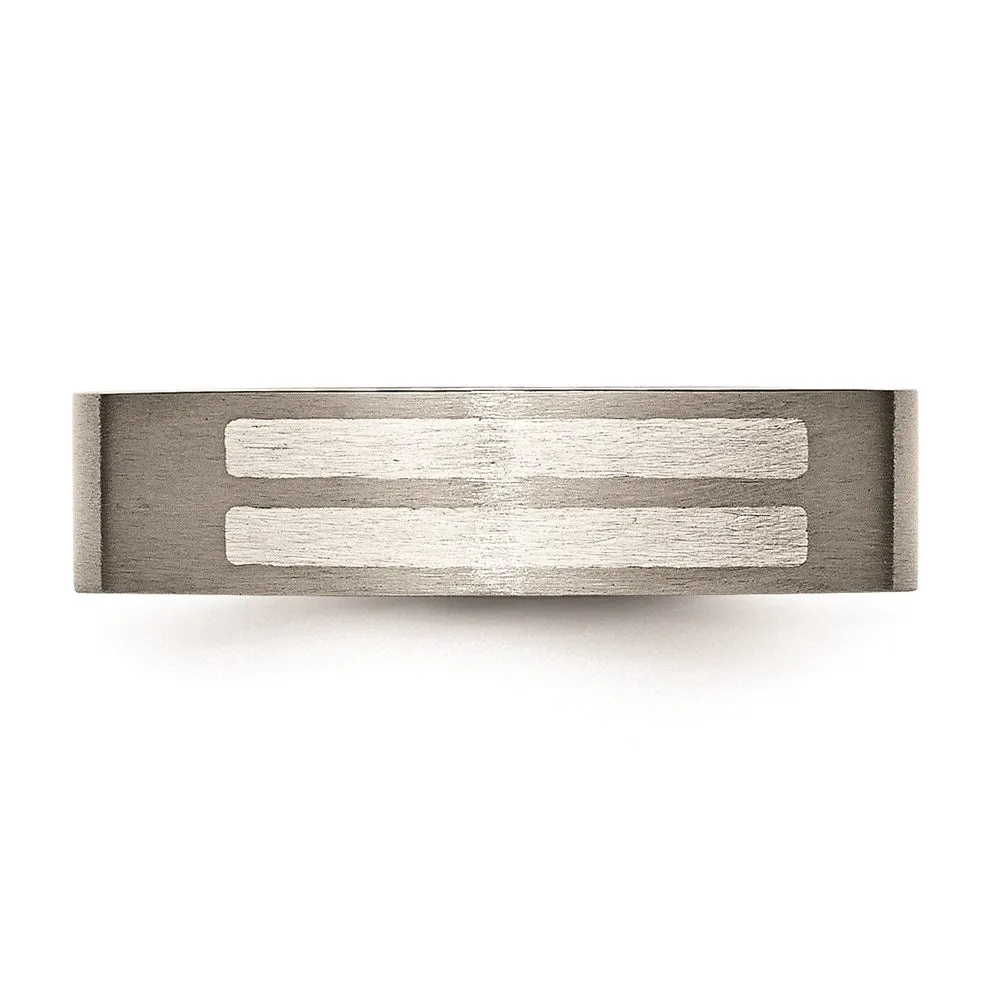 Titanium Flat 6mm Sterling Silver Inlay Brushed Band | TB369