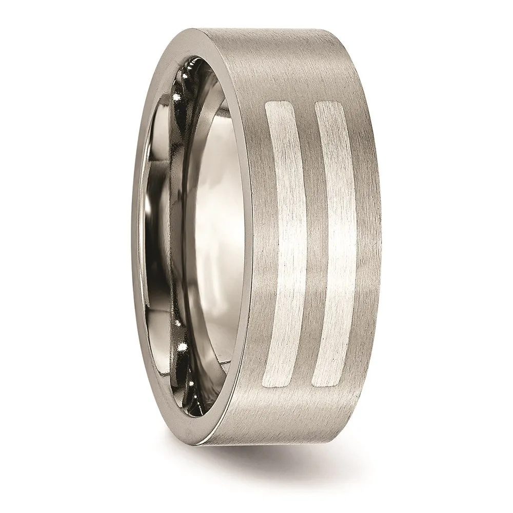 Titanium Flat 8mm Sterling Silver Inlay Brushed Band | TB370