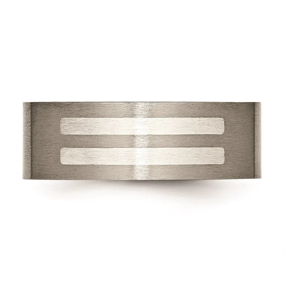 Titanium Flat 8mm Sterling Silver Inlay Brushed Band | TB370