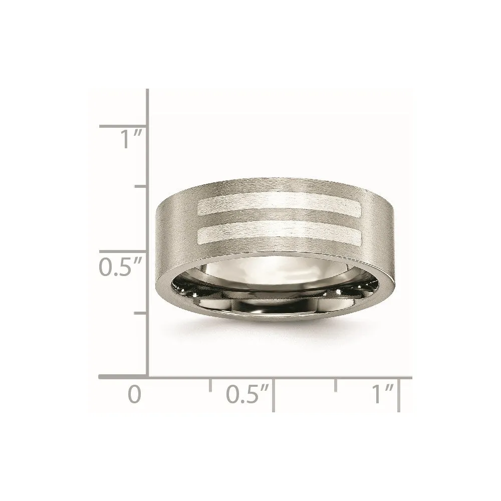 Titanium Flat 8mm Sterling Silver Inlay Brushed Band | TB370