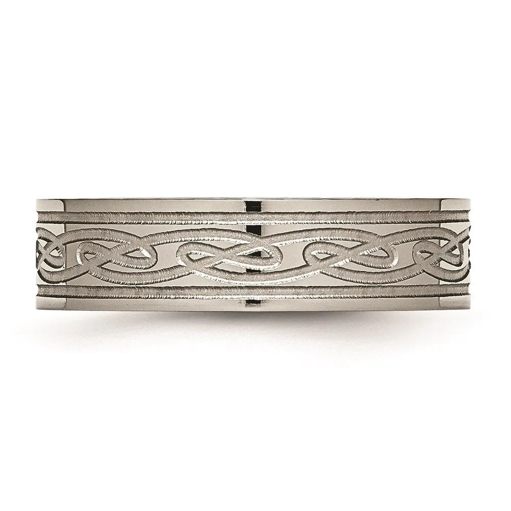 Titanium Flat Laser Etched Celtic Knot 6mm Polished Band | TB204