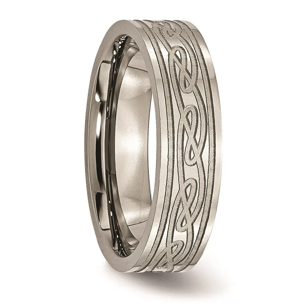 Titanium Flat Laser Etched Celtic Knot 6mm Polished Band | TB204