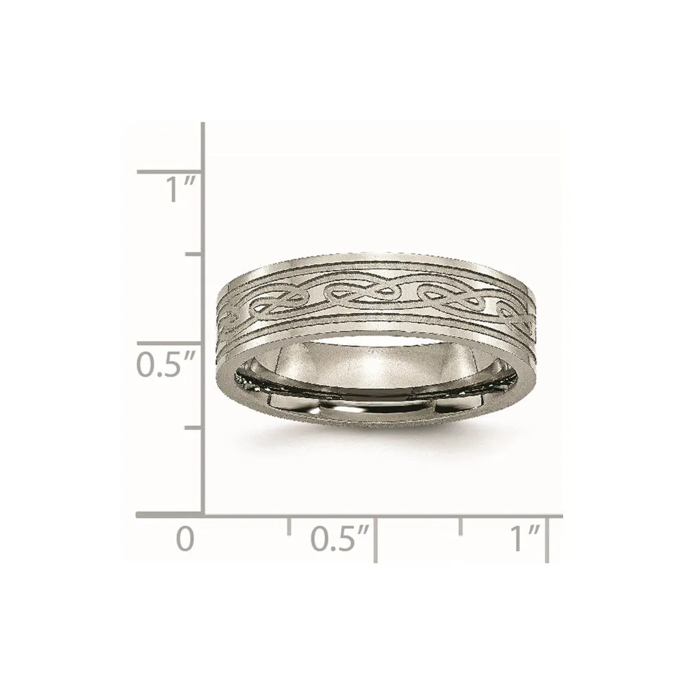 Titanium Flat Laser Etched Celtic Knot 6mm Polished Band | TB204