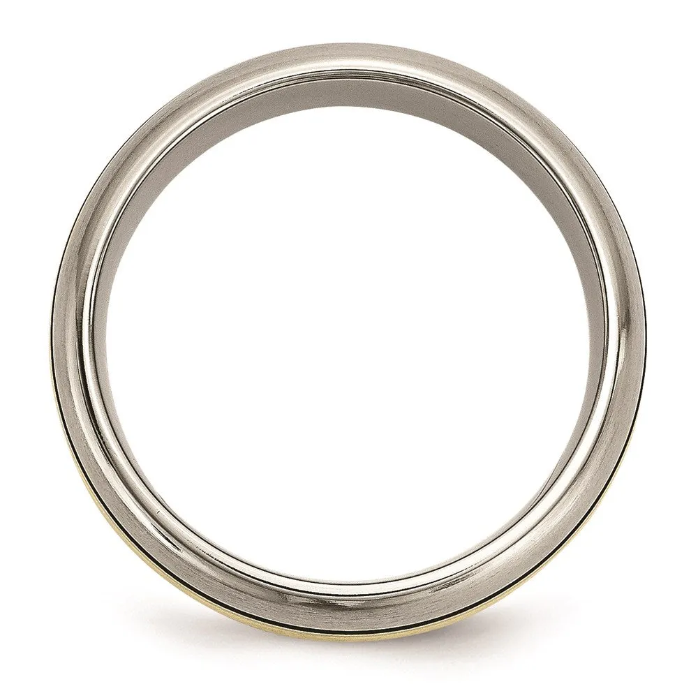 Titanium Grooved 14k Yellow Inlay 8mm Brushed and Antiqued Band | TB109