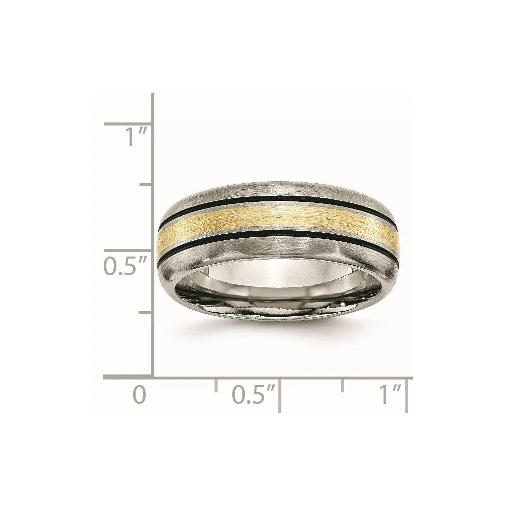 Titanium Grooved 14k Yellow Inlay 8mm Brushed and Antiqued Band | TB109