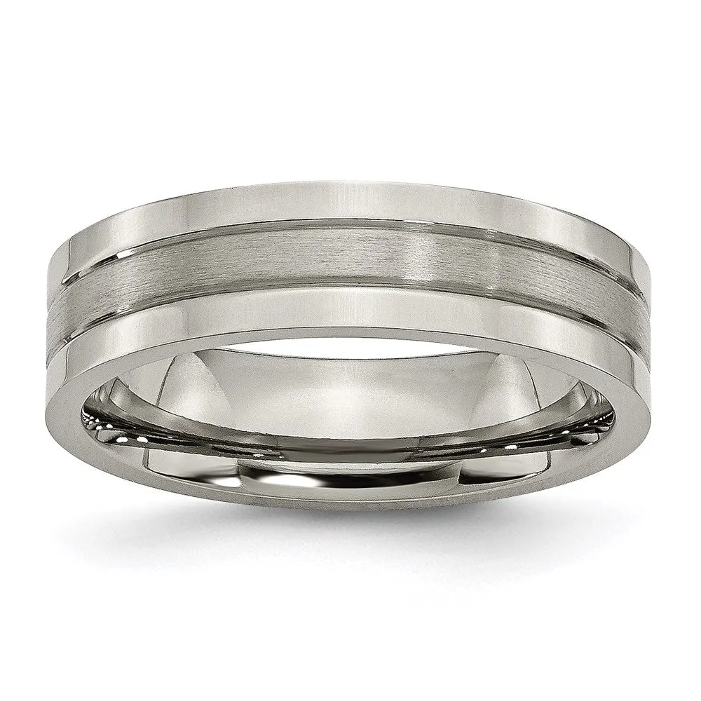 Titanium Grooved 6mm Brushed and Polished Band | TB188