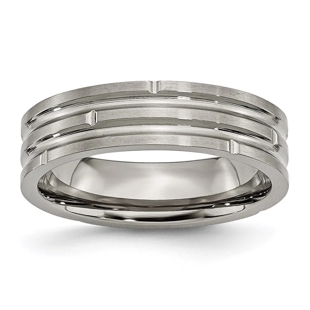 Titanium Grooved 6mm Polished and Satin Band | TB329