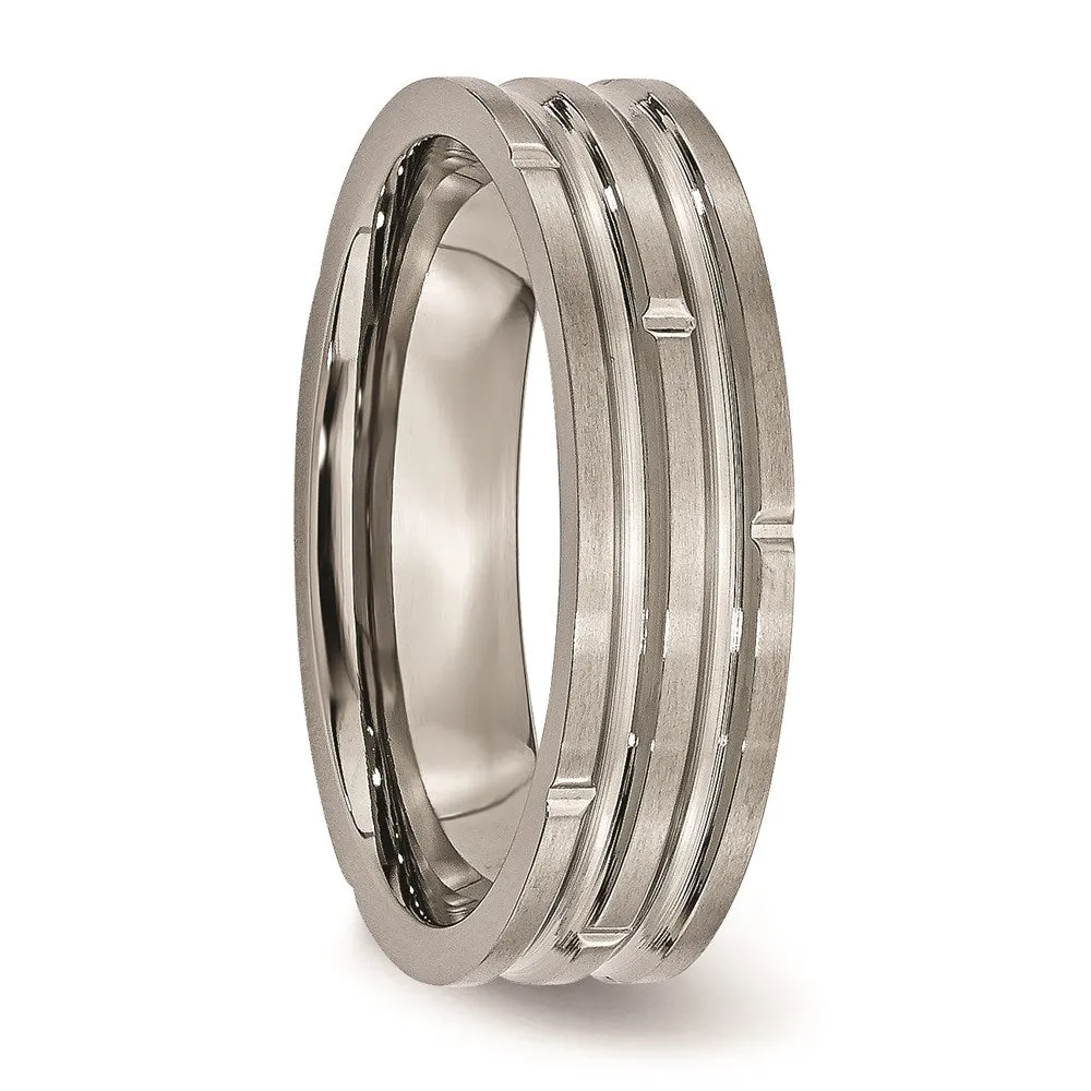 Titanium Grooved 6mm Polished and Satin Band | TB329