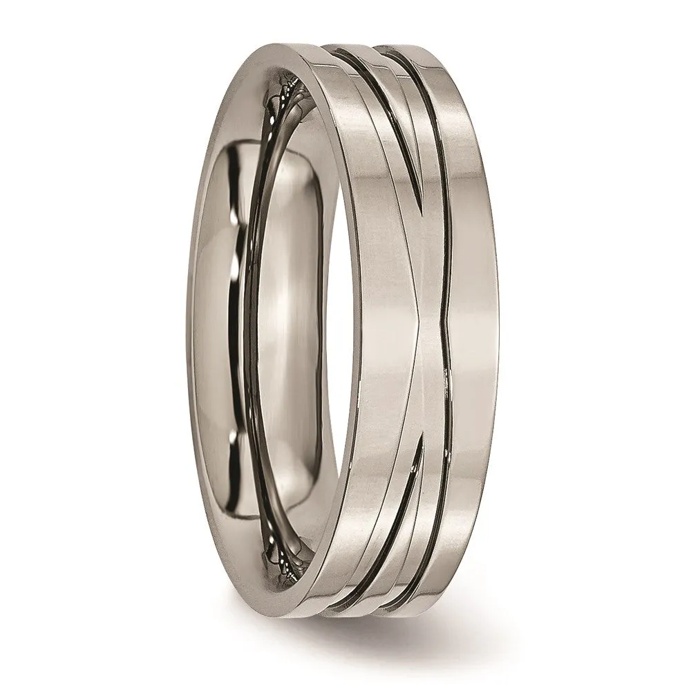 Titanium Grooved 6mm Polished Band | TB170