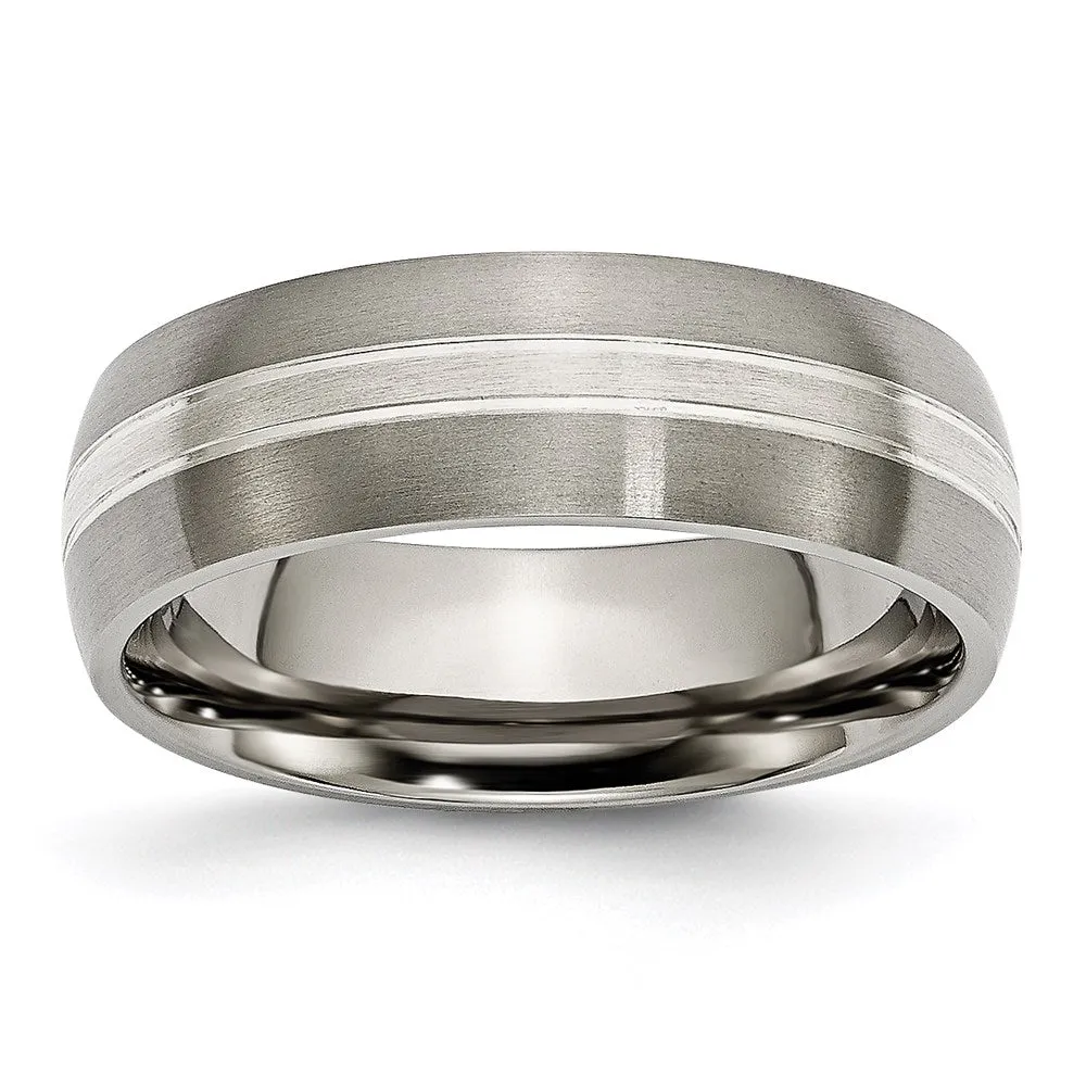 Titanium Grooved 7mm Sterling Silver Inlay Brushed/Polished Band | TB138