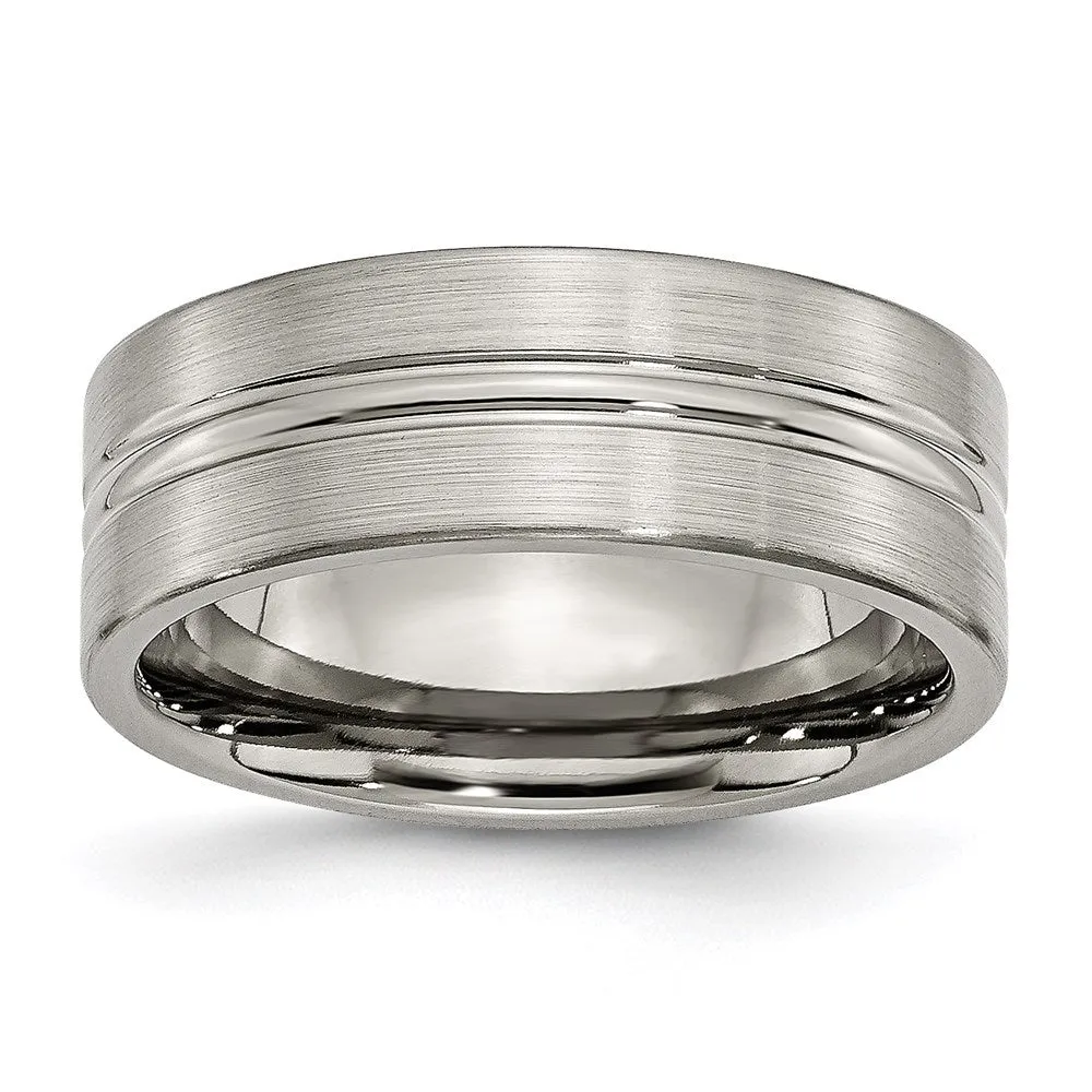 Titanium Grooved 8mm Brushed and Polished Band | TB119