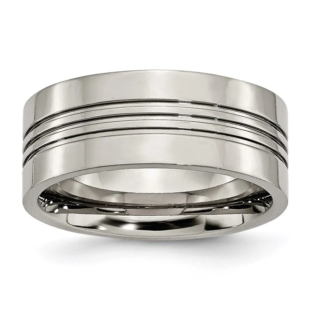 Titanium Grooved 9mm Polished Band | TB120