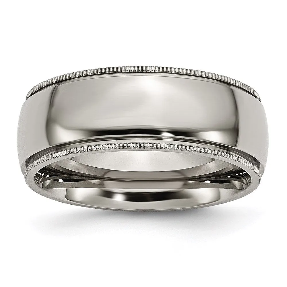 Titanium Grooved and Beaded Edge 8mm Polished Band | TB133 