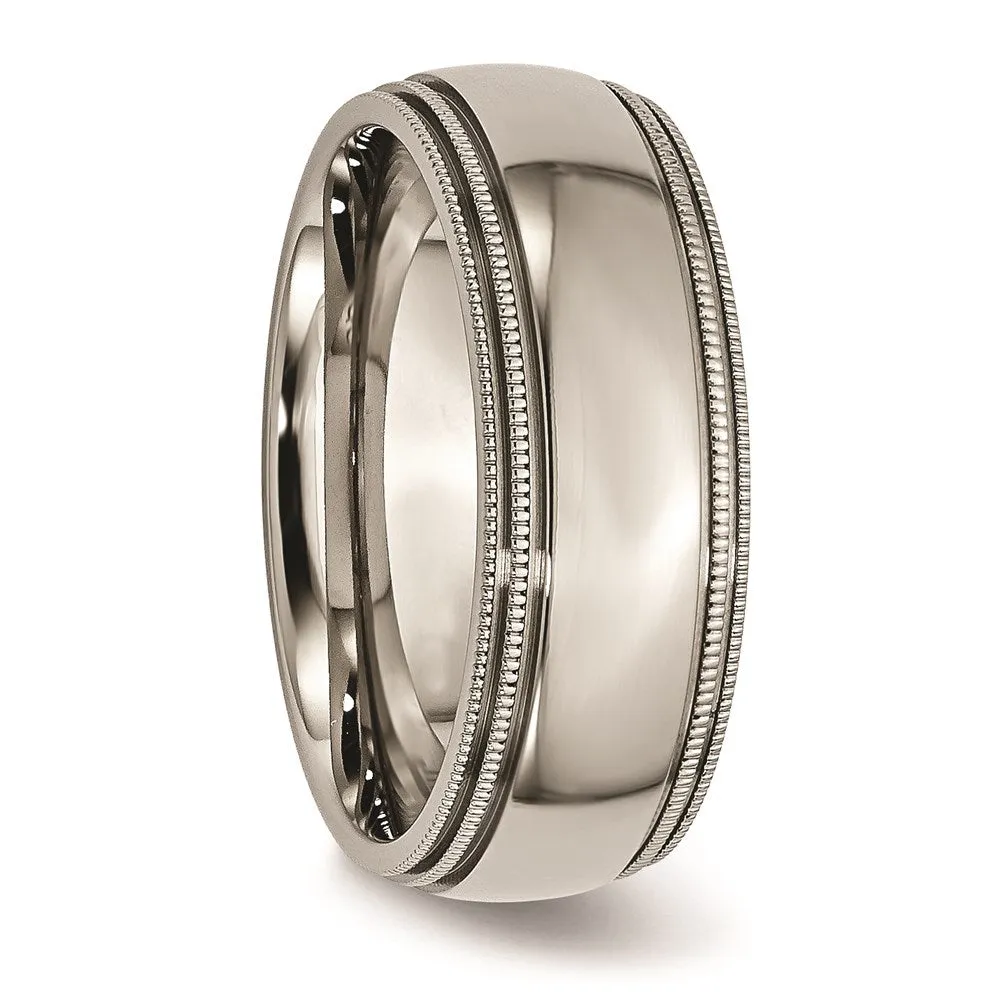 Titanium Grooved and Beaded Edge 8mm Polished Band | TB135